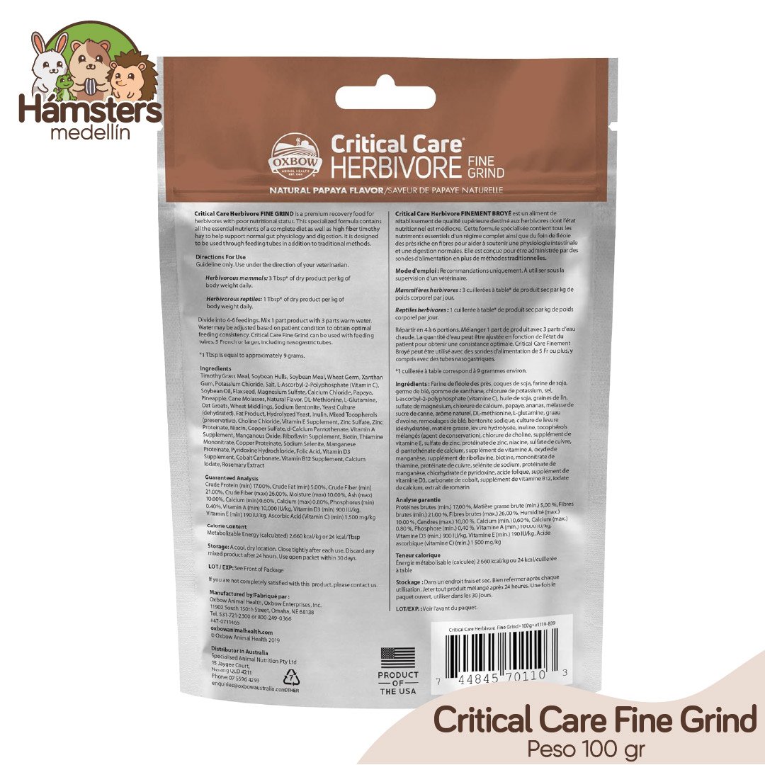 Oxbow Critical Care Fine Grind Cuidado Crítico Cobayas, Conejos, Chinchillas - Imagen 2