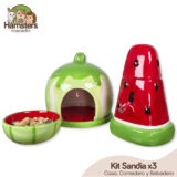 Pack Casa, Comedero y Bebedero Cerámica Sandia Roedores